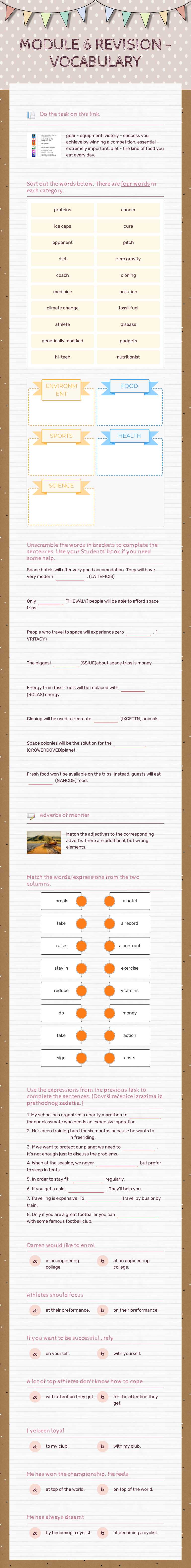 MODULE 6 REVISION - VOCABULARY Grade 8 worksheet preview