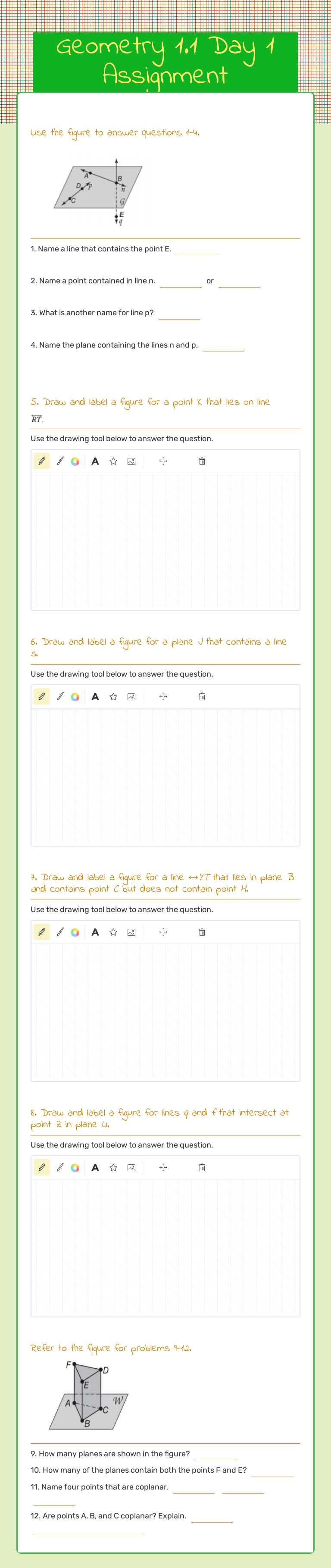 Geometry 1.1 Day 1 Assignment Grade 10 worksheet preview