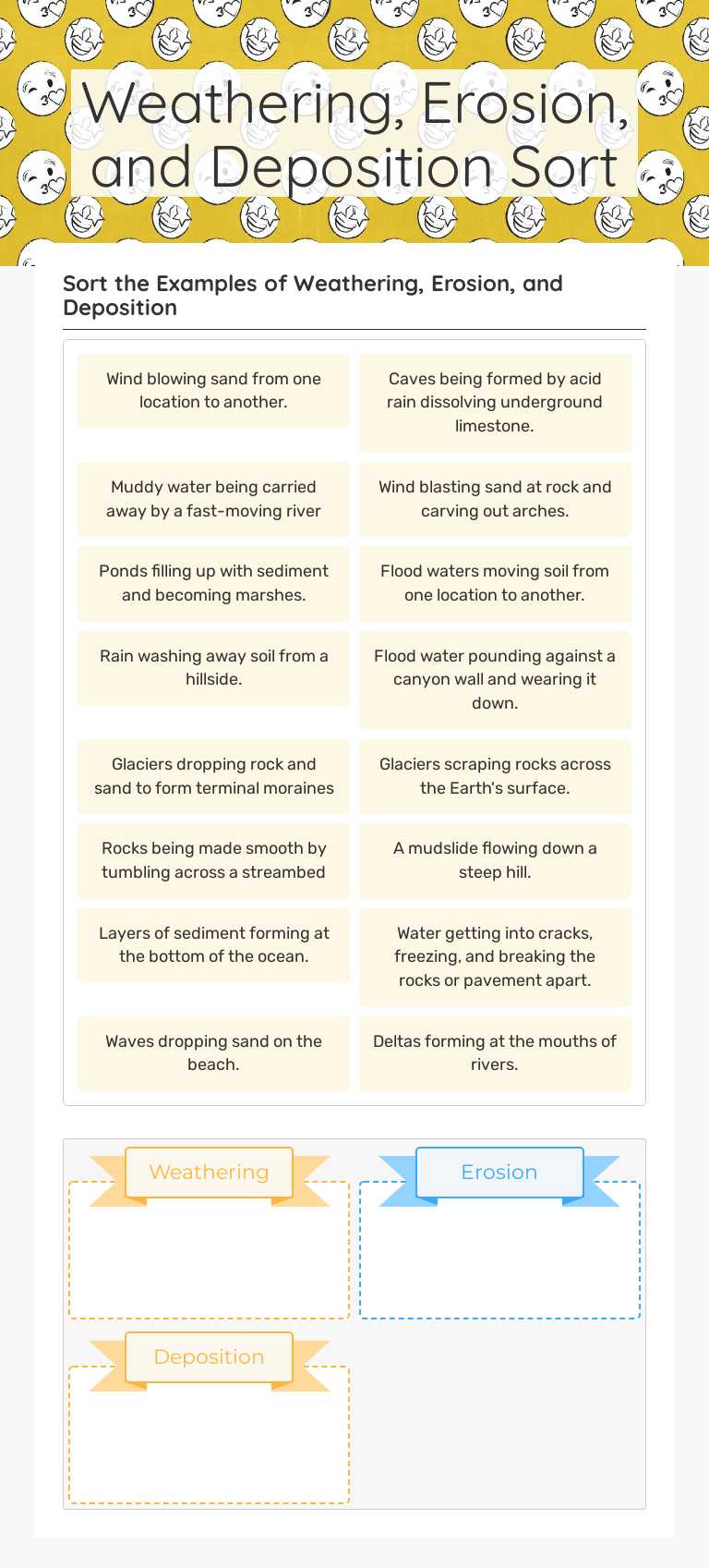 Weathering,
Erosion, and
Deposition Sort worksheet preview image