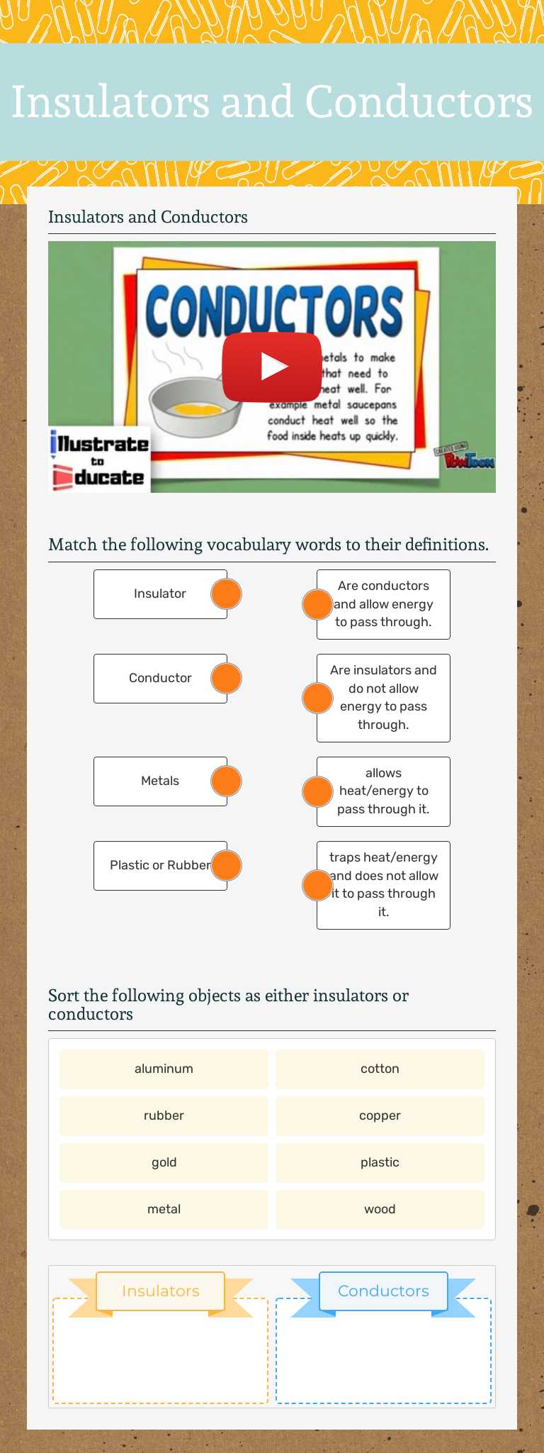 Insulators and Conductors worksheet preview image