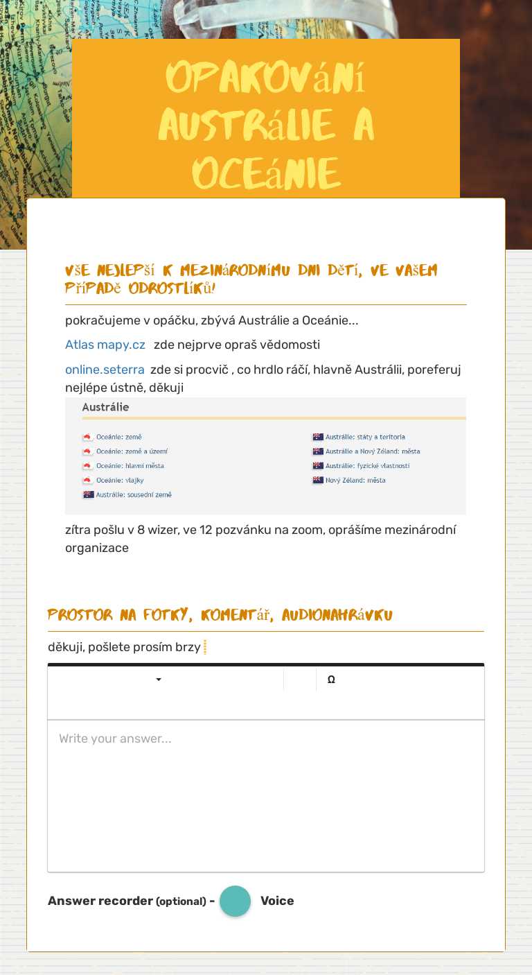opakování Austrálie         
 a oceánie worksheet preview image