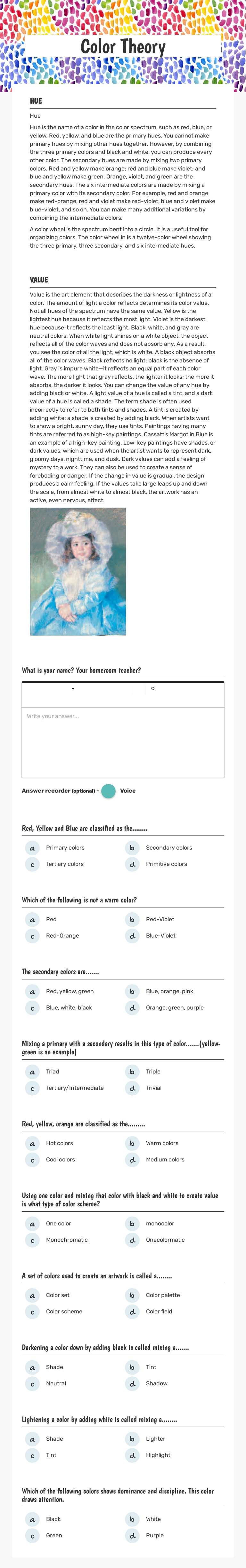 Color Theory worksheet preview image