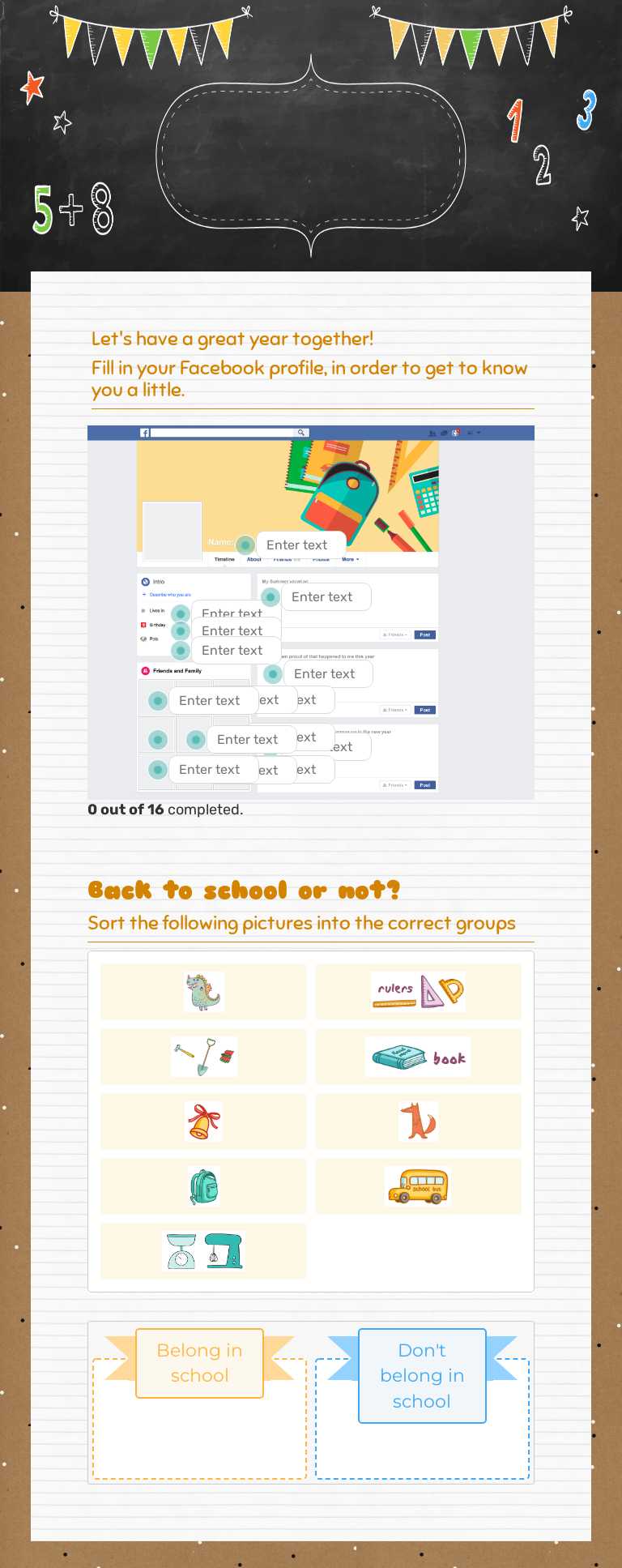 Back to school worksheet preview image