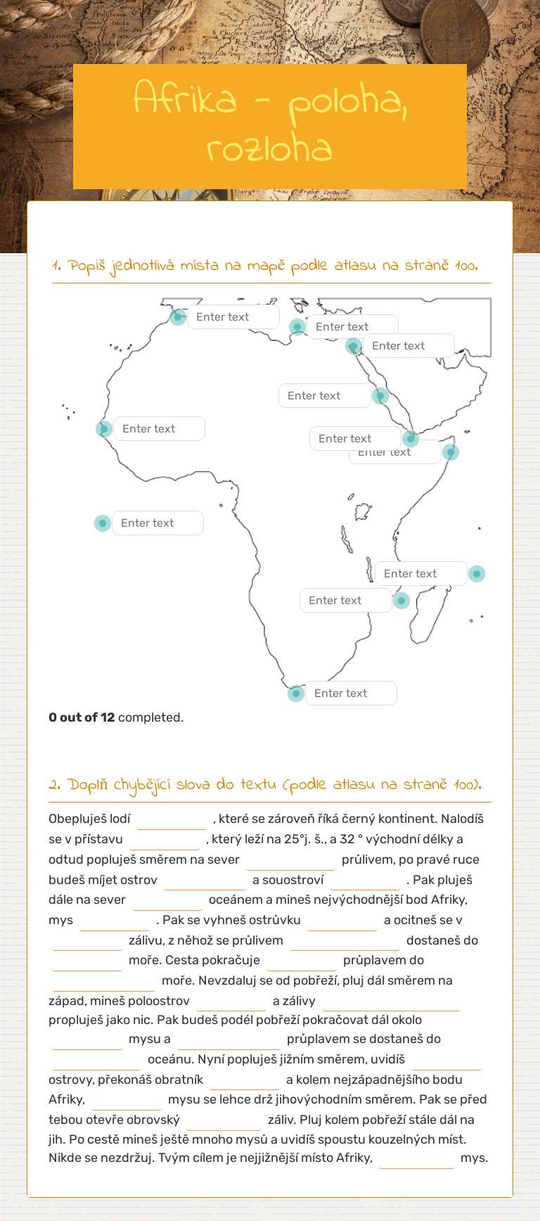 Afrika - poloha, rozloha Grade 6 worksheet preview