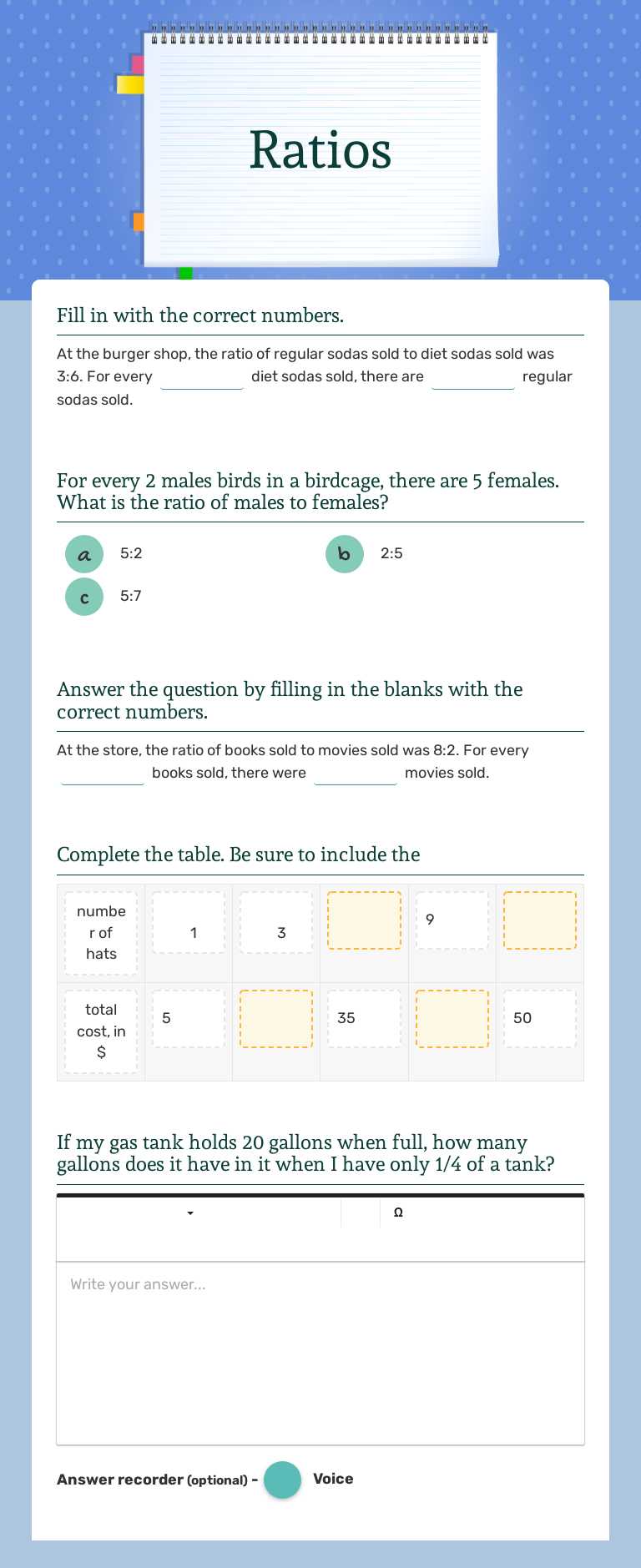 Ratios Grade 6 worksheet preview
