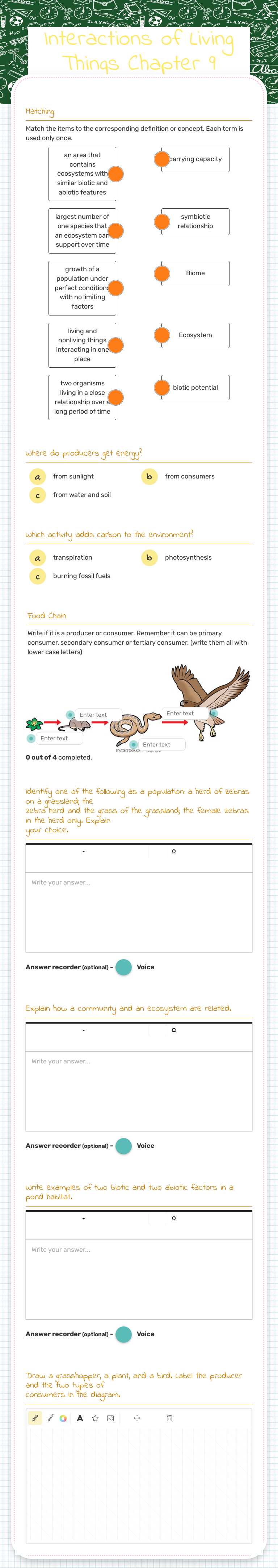 Interactions of Living Things Chapter 9 worksheet preview image