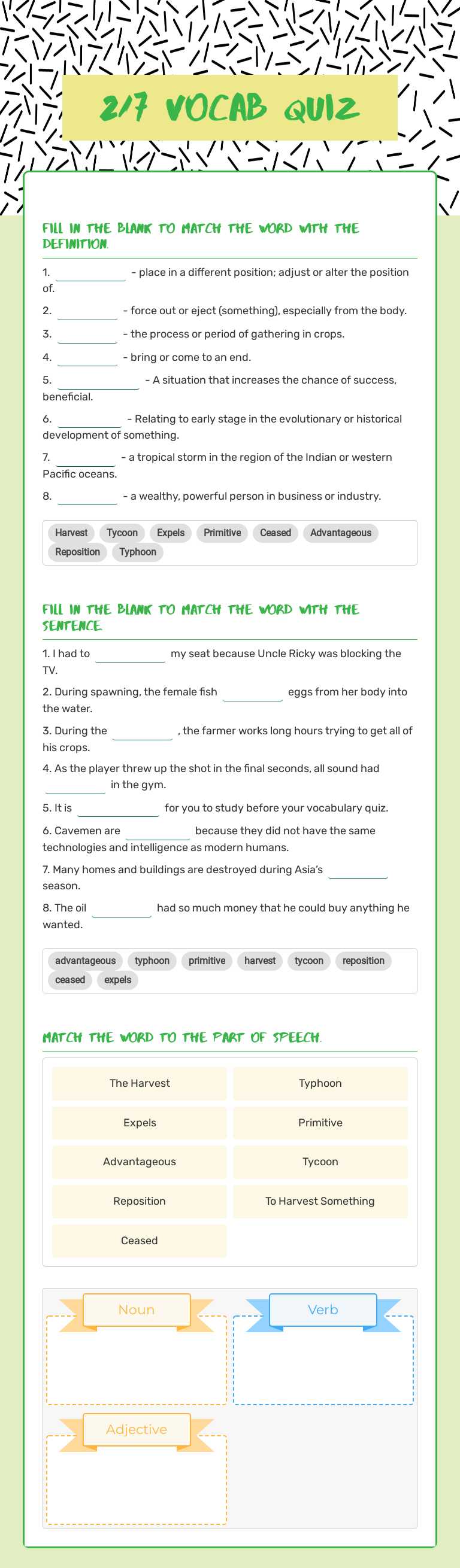 2/7 Vocab quiz Grade 9 worksheet preview