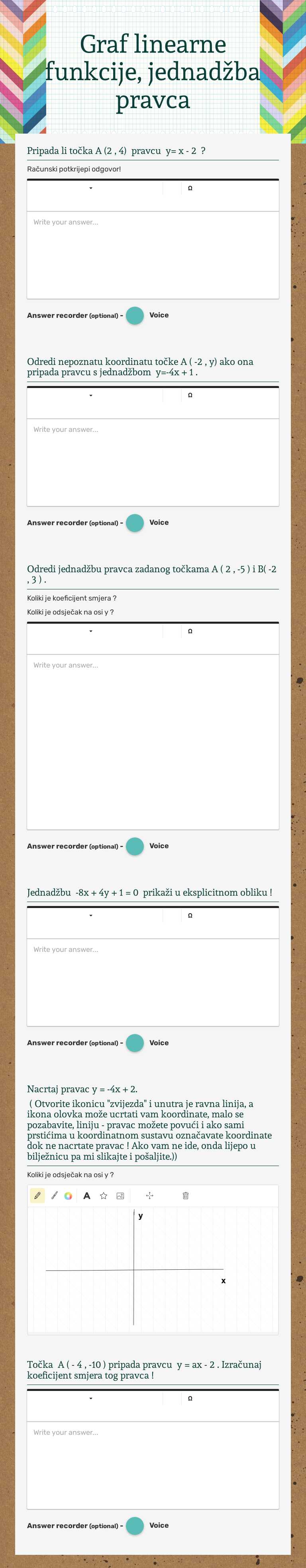 Graf linearne funkcije, jednadžba pravca worksheet preview image