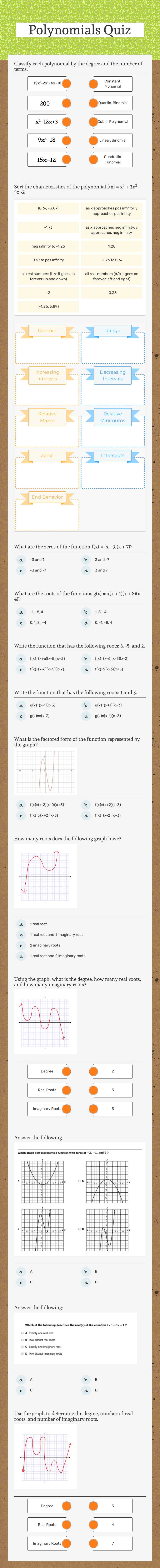 Polynomials Quiz worksheet preview image