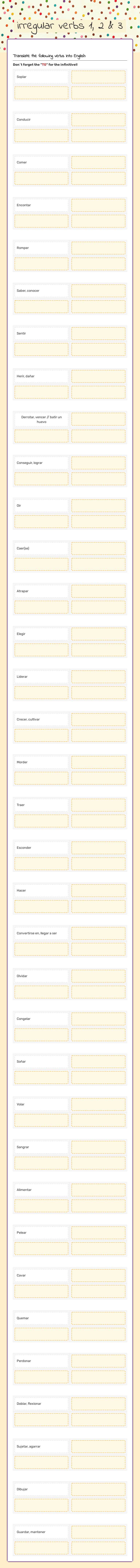 irregular verbs 1, 2 & 3 Grade 4 worksheet preview