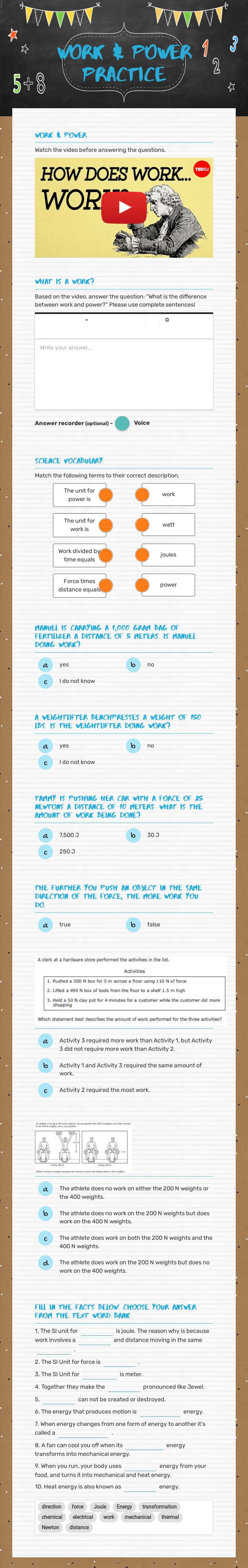 Work & Power Practice Grade 12 worksheet preview