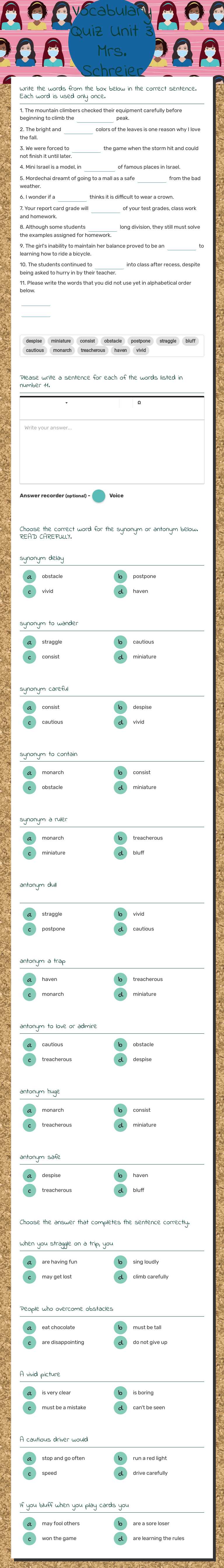 Vocabulary Quiz Unit 3
Mrs. Schreier worksheet preview image