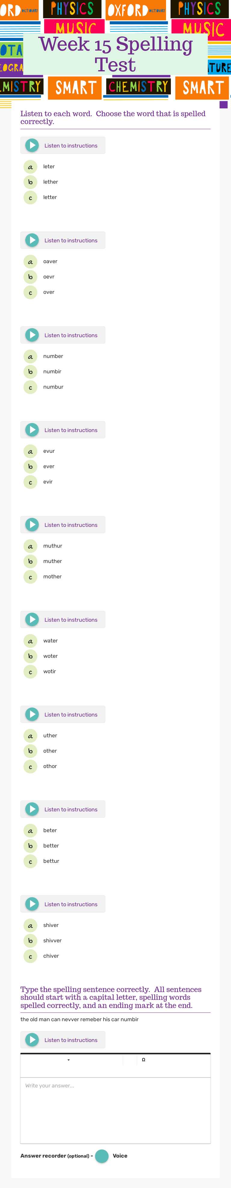 Week 15 Spelling Test worksheet preview image