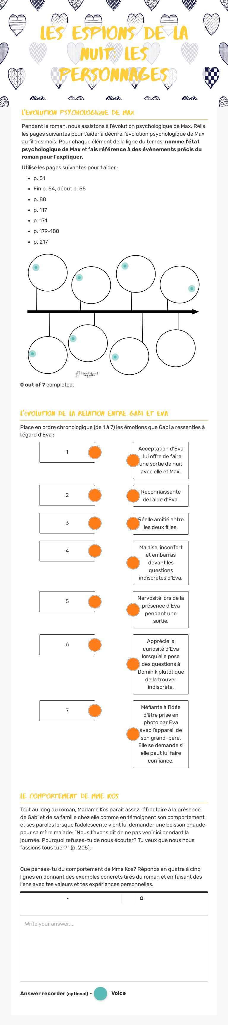 Les ESPIONS DE LA NUIT: les personnages worksheet preview image