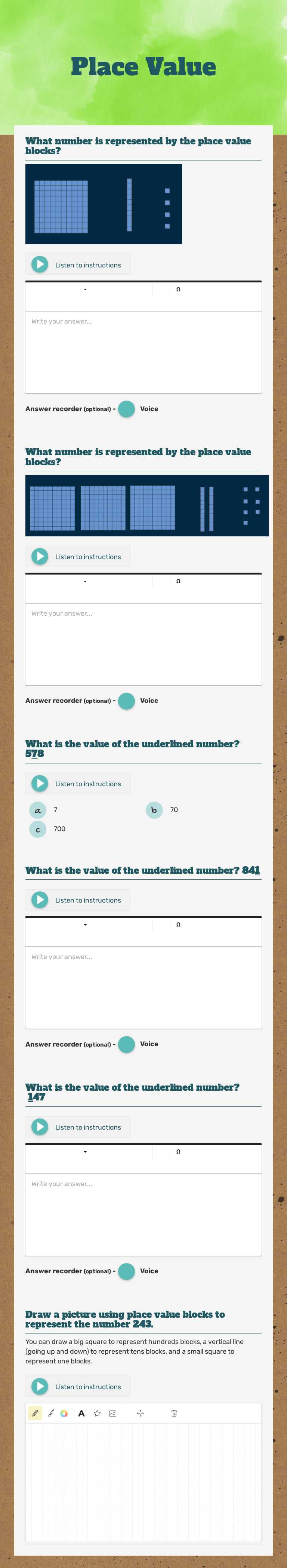 Place Value worksheet preview image