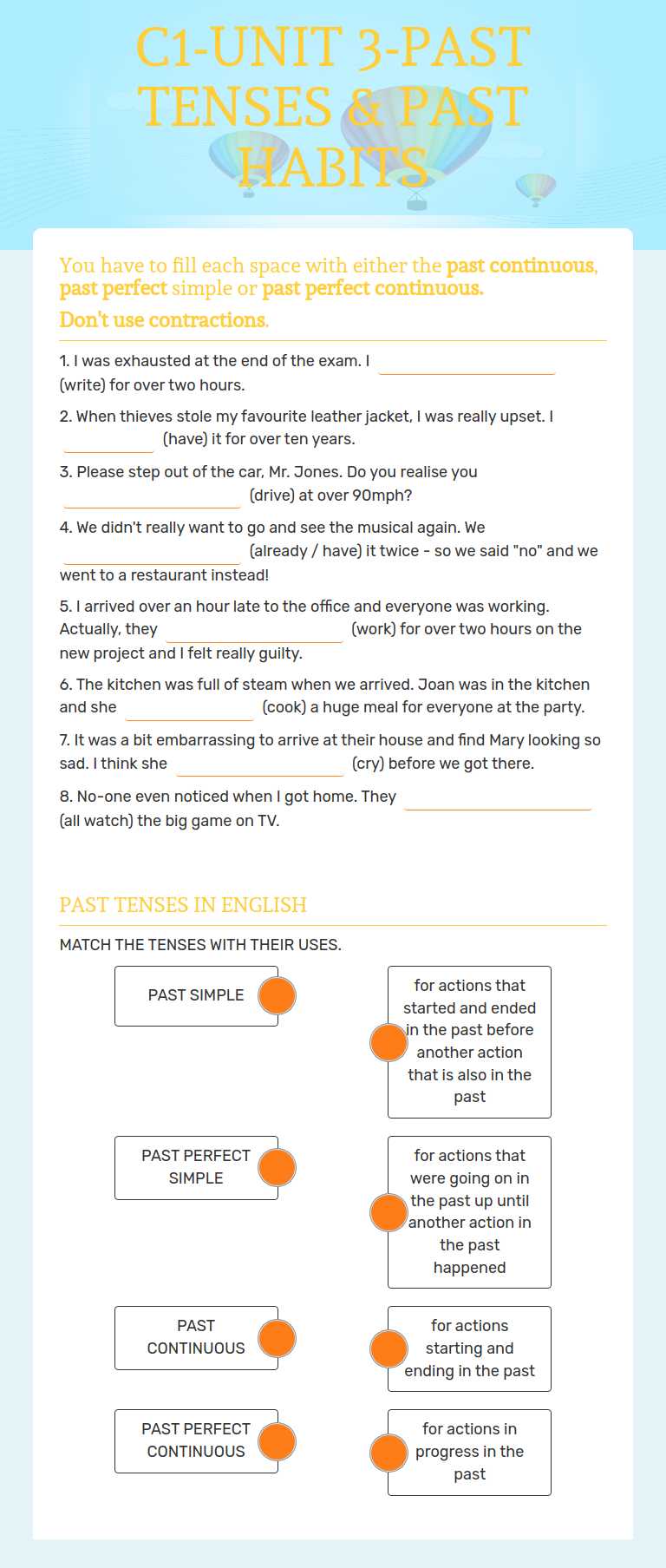 C1-UNIT 3-PAST TENSES & PAST HABITS worksheet preview image