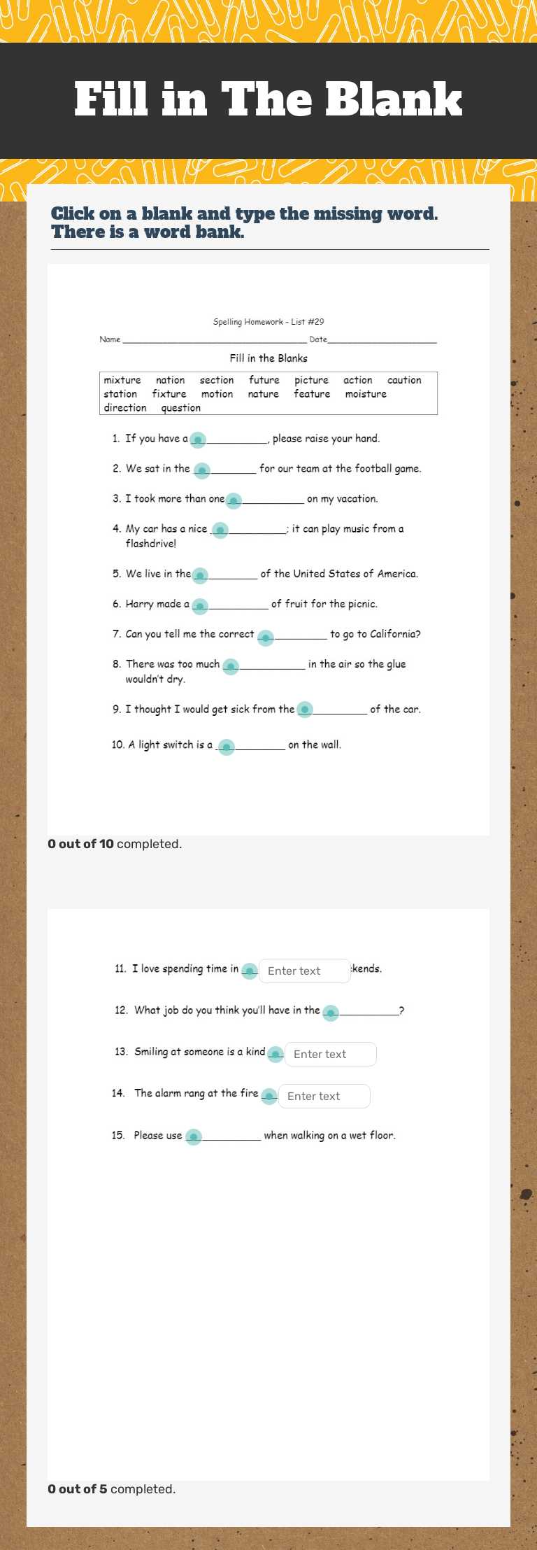 Fill in The Blank Grade 2 worksheet preview
