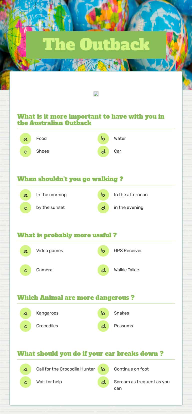 The Outback worksheet preview image
