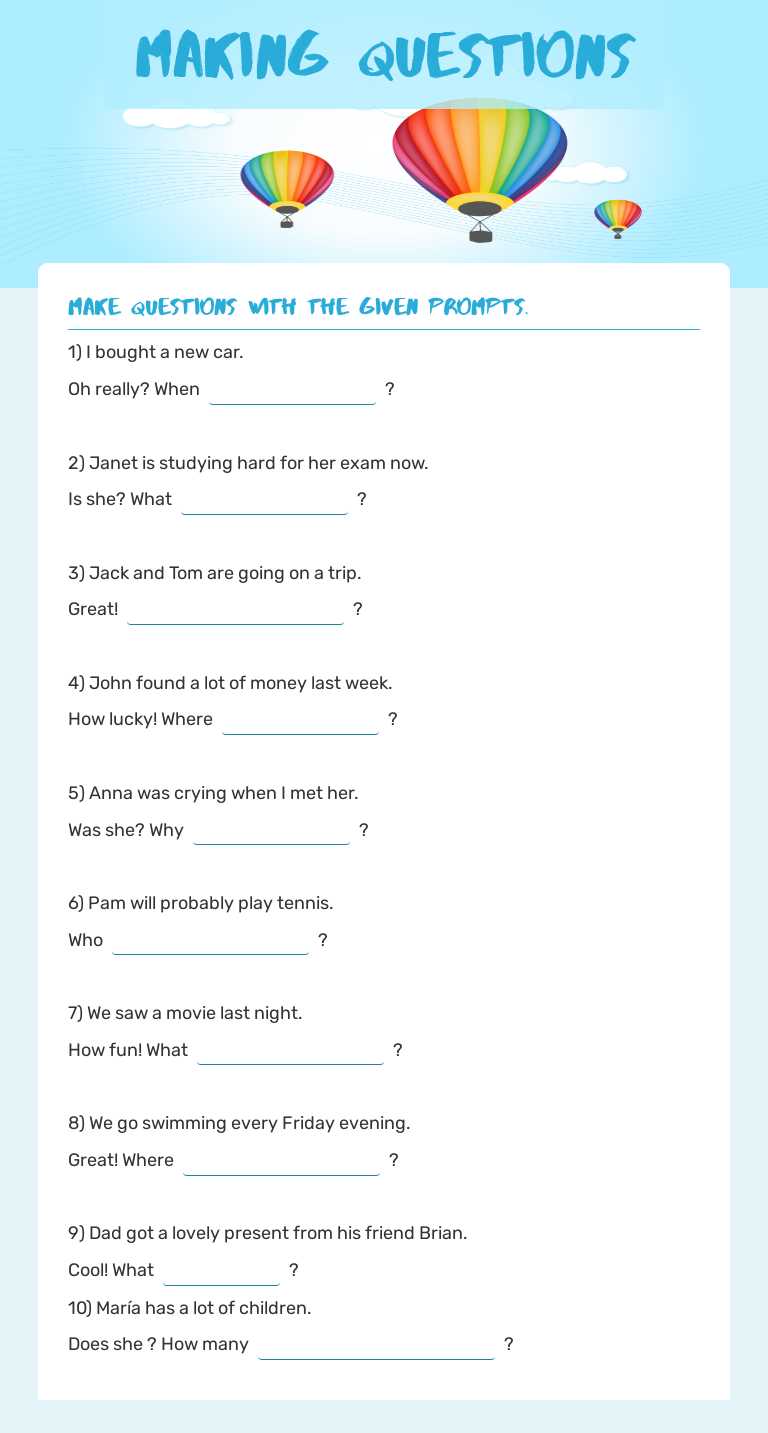 making questions worksheet preview image