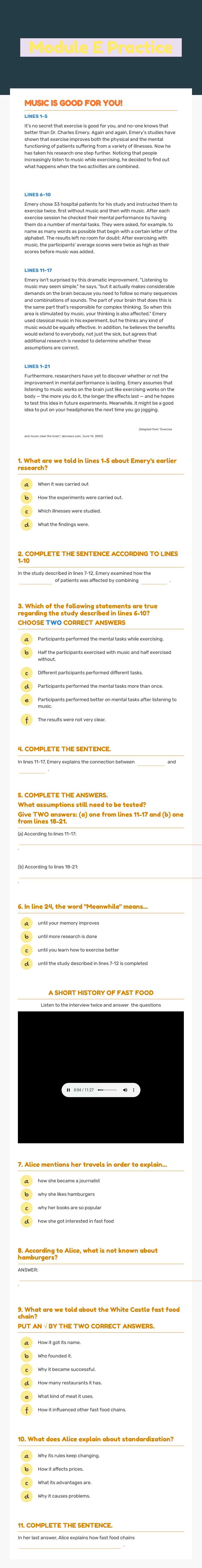 Module E Practice worksheet preview image
