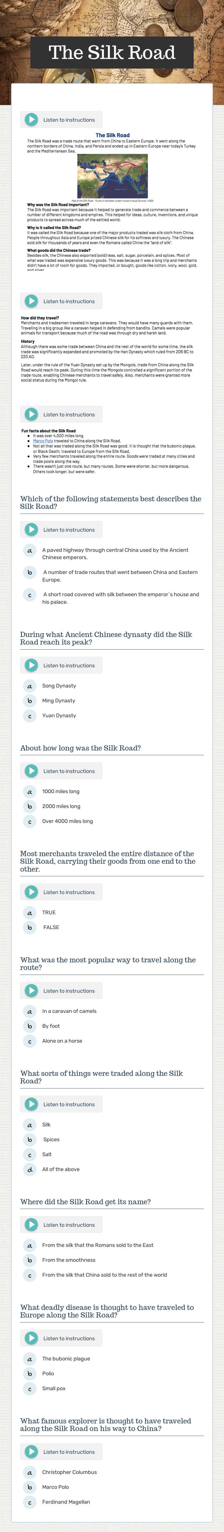 The Silk Road worksheet preview image