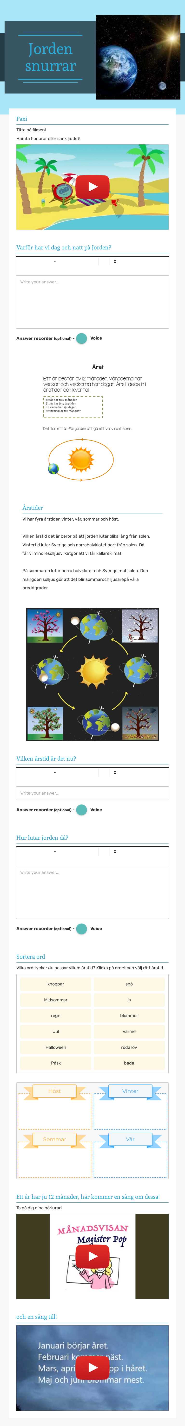 Jorden snurrar worksheet preview image
