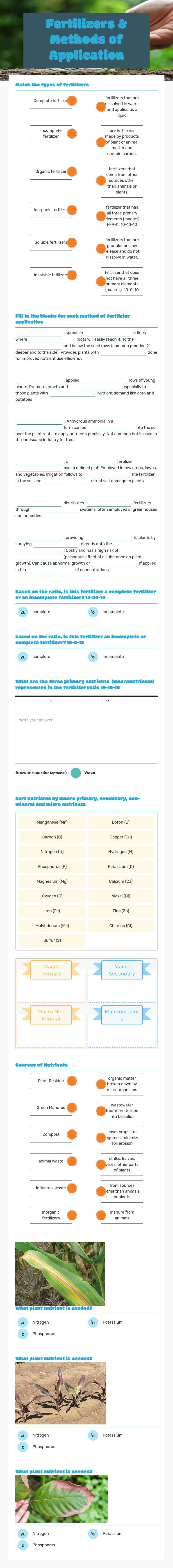 Fertilizers & Methods of Application worksheet preview image