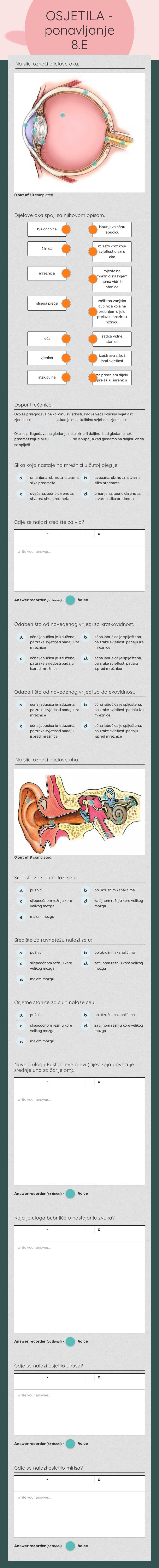 OSJETILA - ponavljanje 8.E worksheet preview image