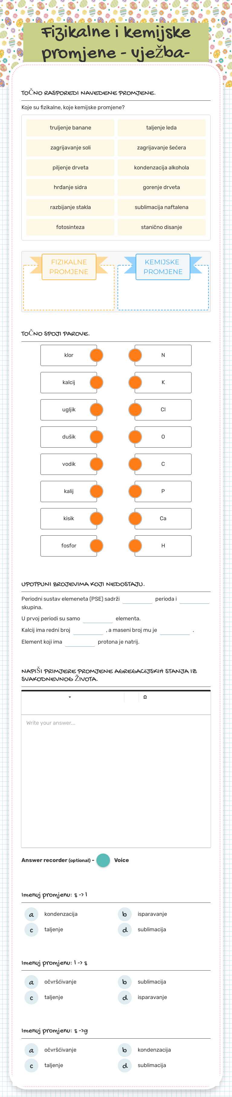 Fizikalne i kemijske promjene      - vježba- Grade 7 worksheet preview
