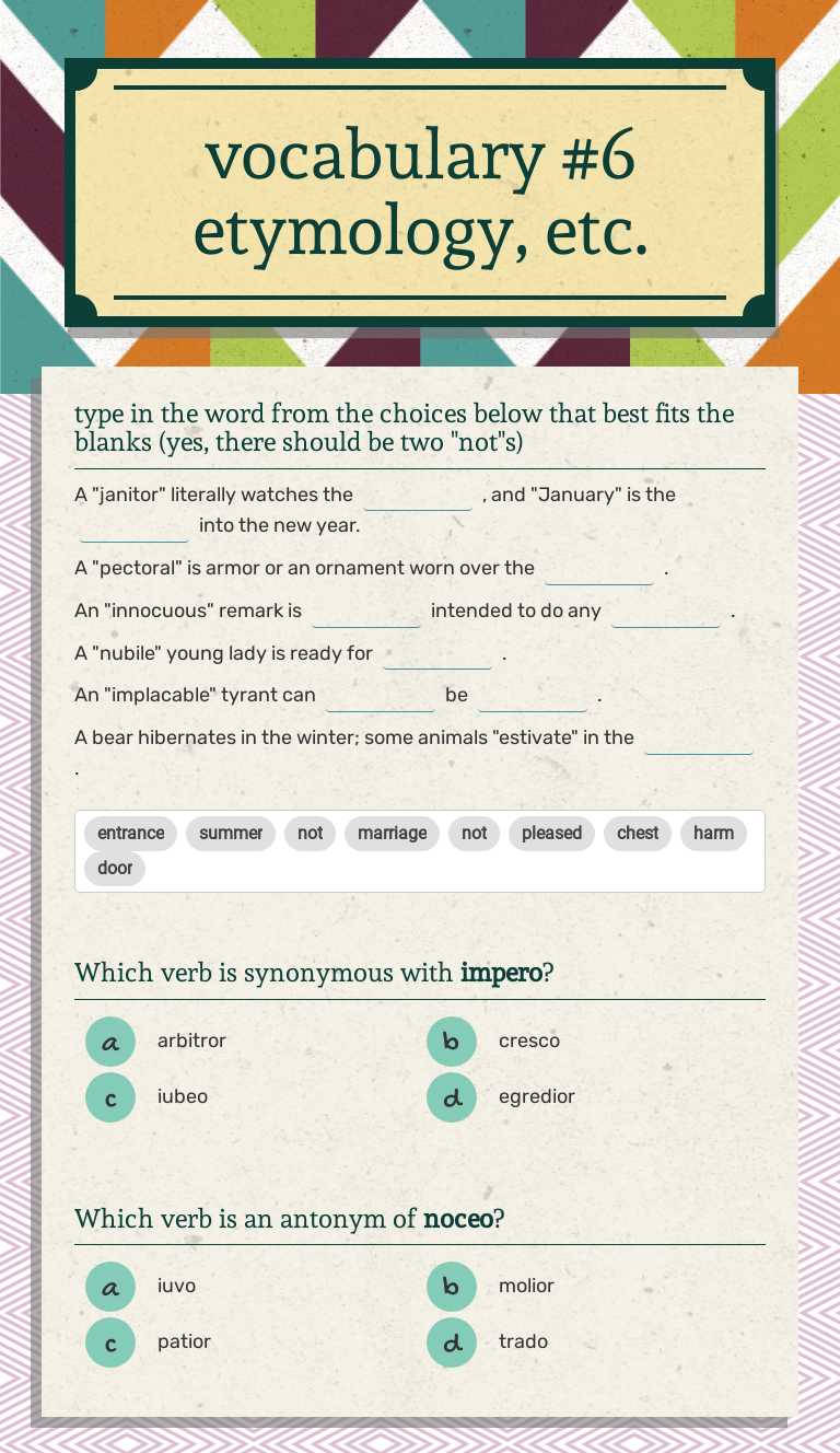 vocabulary #6
etymology, etc. worksheet preview image