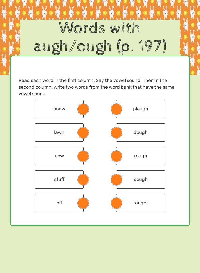 Words with augh/ough (p. 197) worksheet preview image