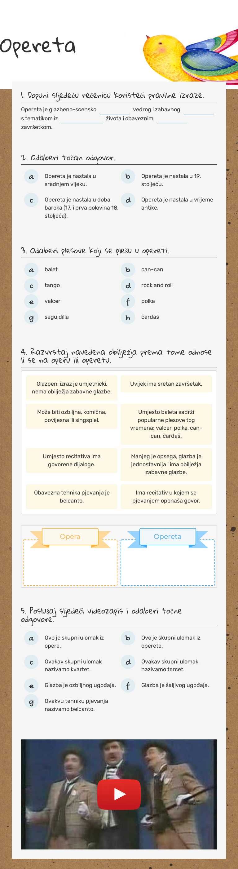 Opereta worksheet preview image