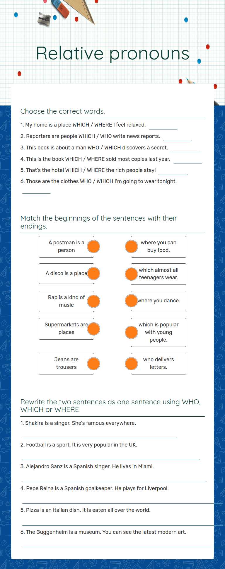 Relative pronouns Grade 10 worksheet preview