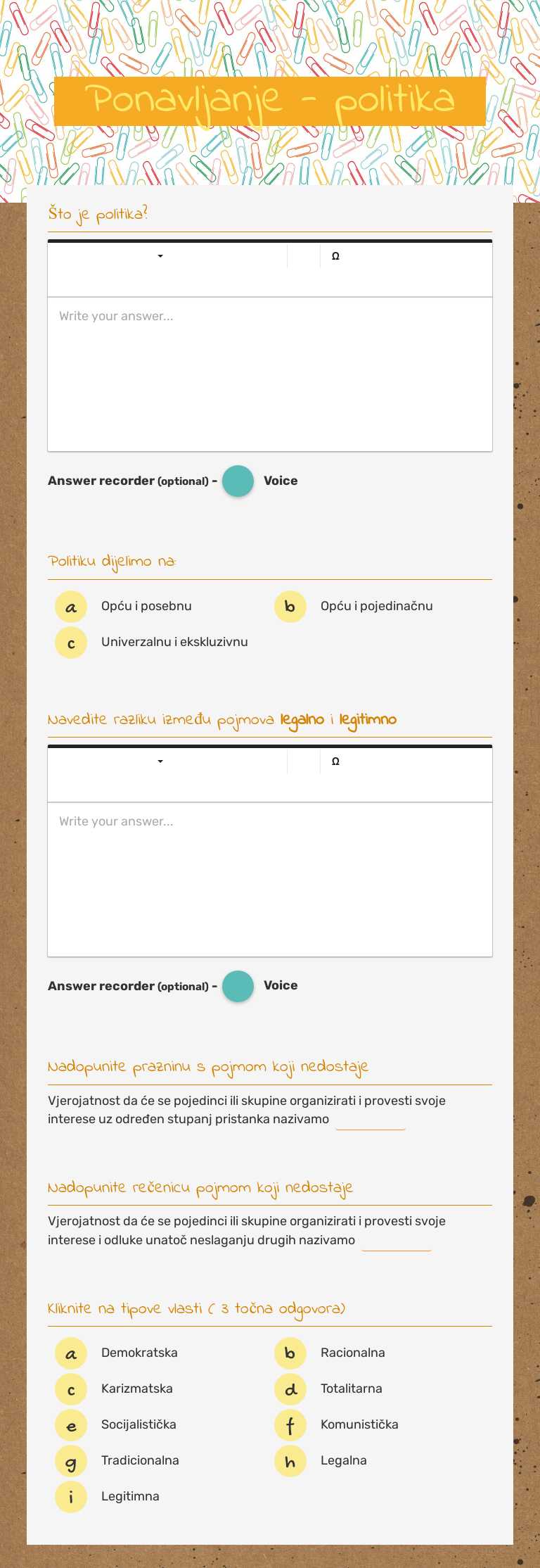 Ponavljanje - politika Grade 12 worksheet preview