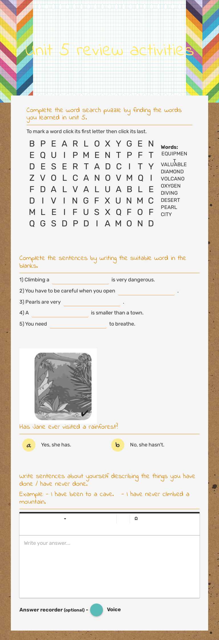 Unit 5 review activities worksheet preview image