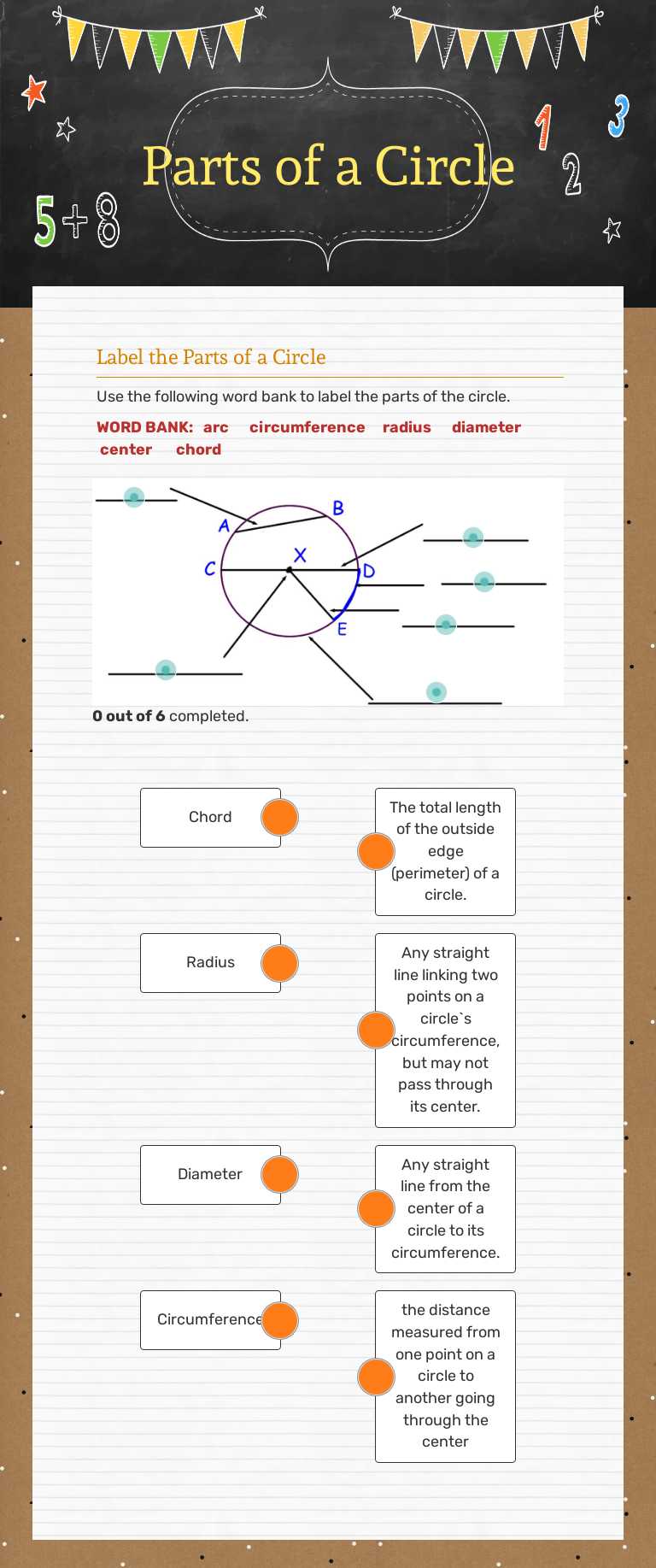 Parts of a Circle worksheet preview image