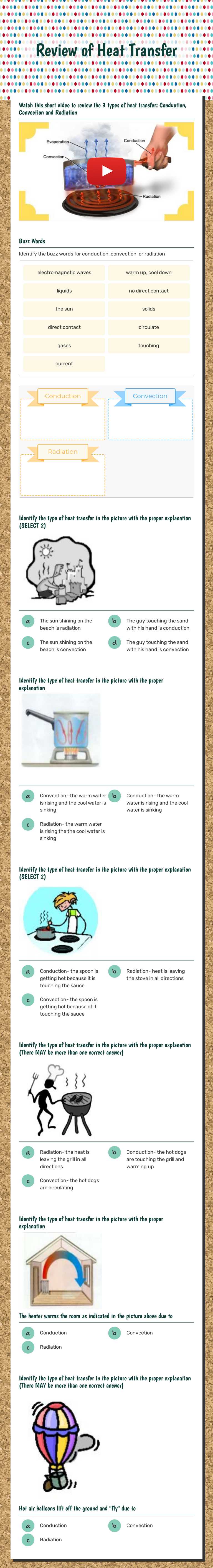 Review of Heat Transfer worksheet preview image
