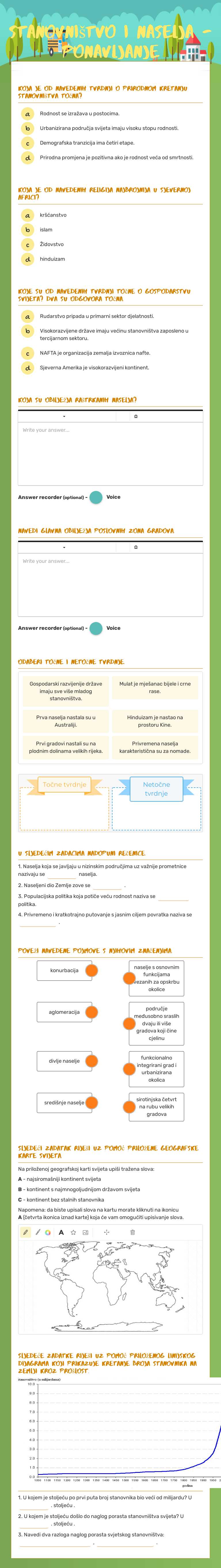 Stanovništvo i naselja - ponavljanje worksheet preview image