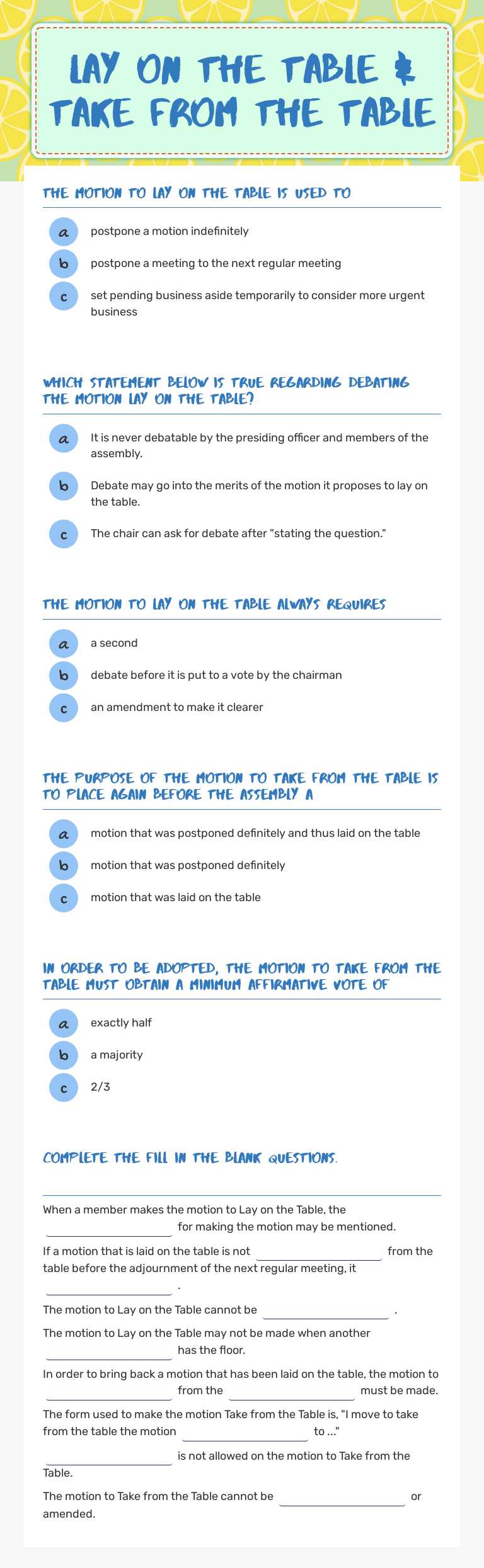 Lay on the Table & Take from the Table worksheet preview image