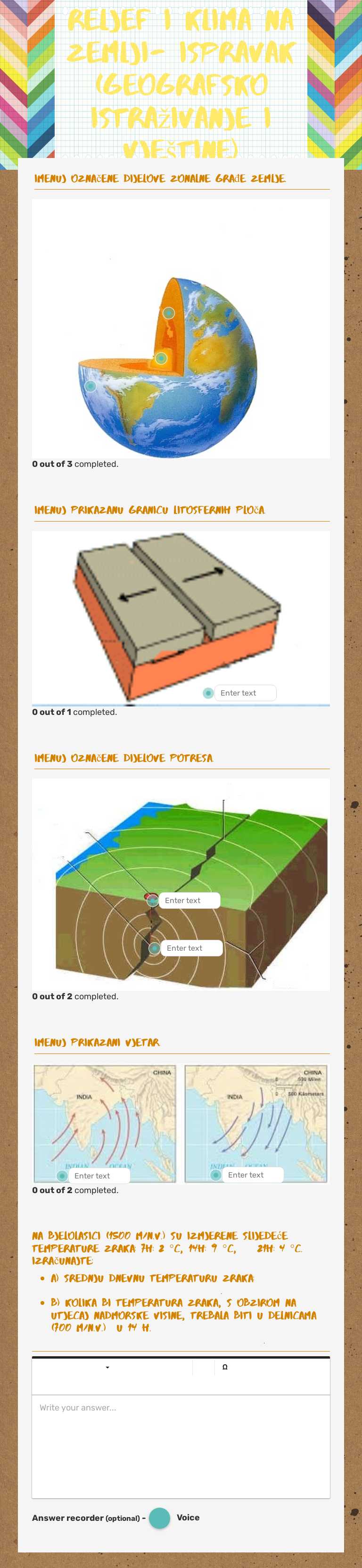 Reljef i klima na Zemlji- ispravak (geografsko istraživanje i vještine) worksheet preview image