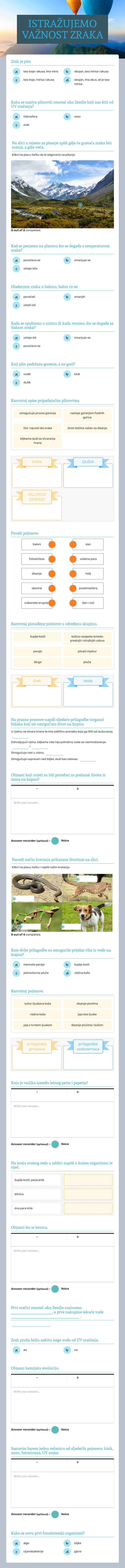 ISTRAŽUJEMO VAŽNOST ZRAKA worksheet preview image