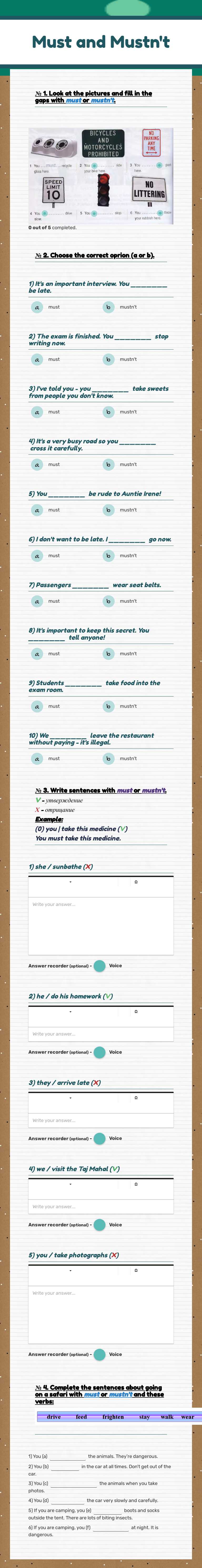 Must and Mustn't worksheet preview image