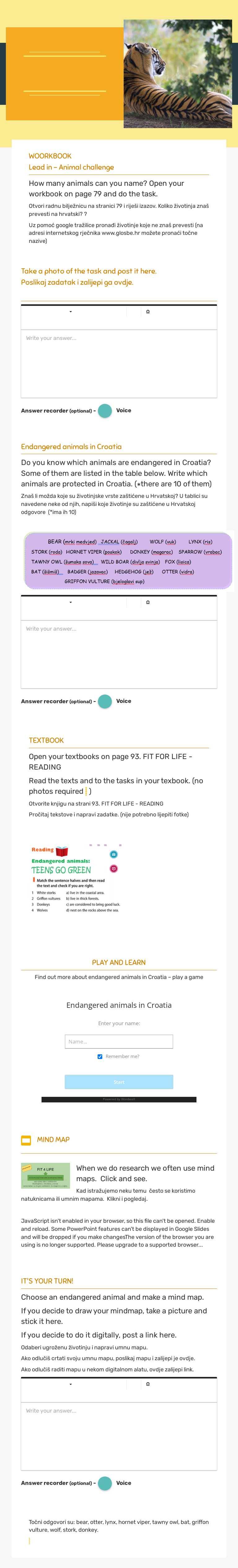 Fit for life -endangered animals, Dip in 7 worksheet preview image