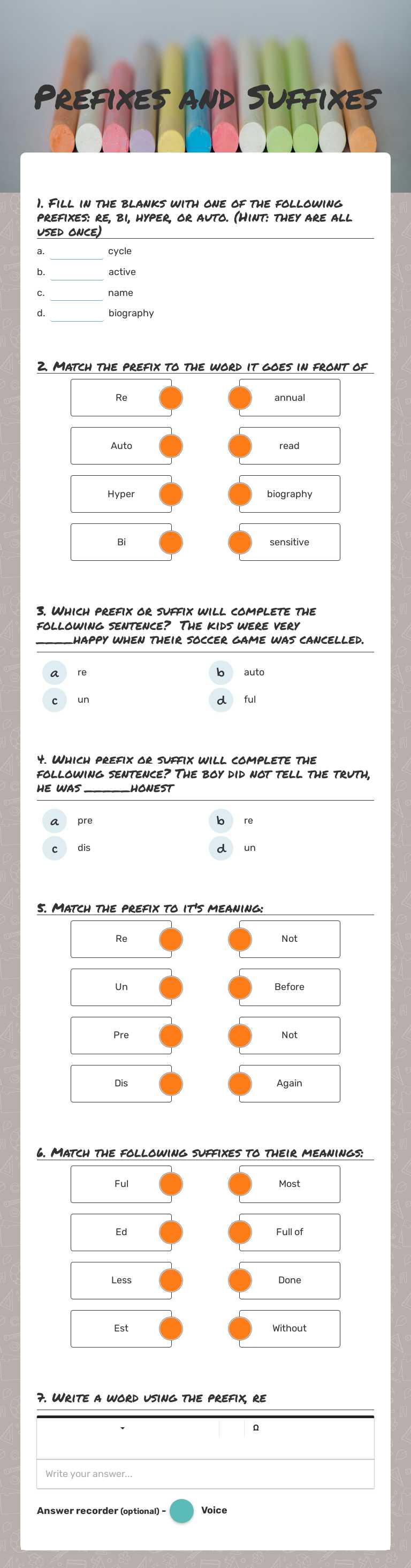 Prefixes and Suffixes worksheet preview image