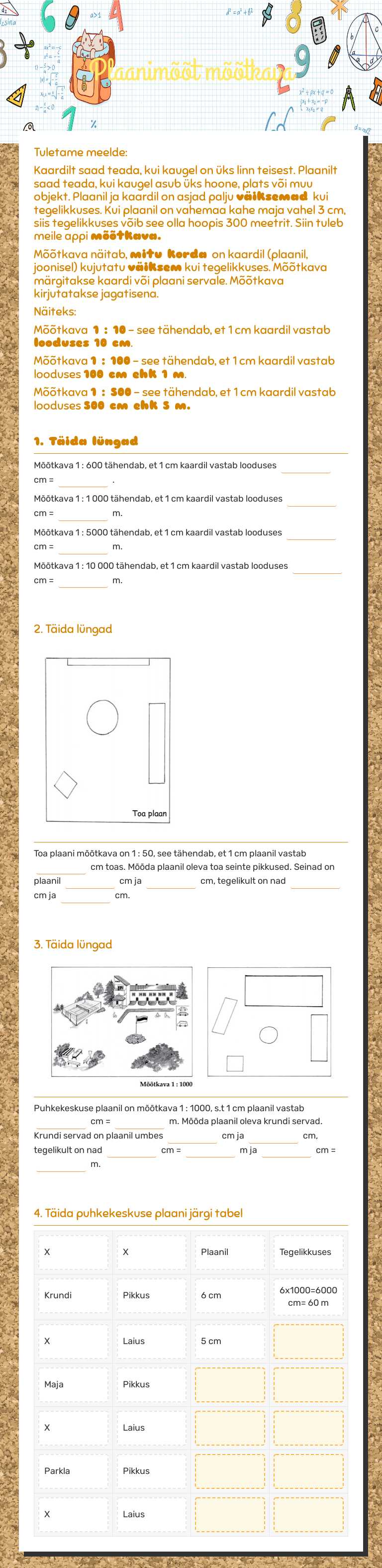 Plaanimõõt   mõõtkava Grade 5 worksheet preview