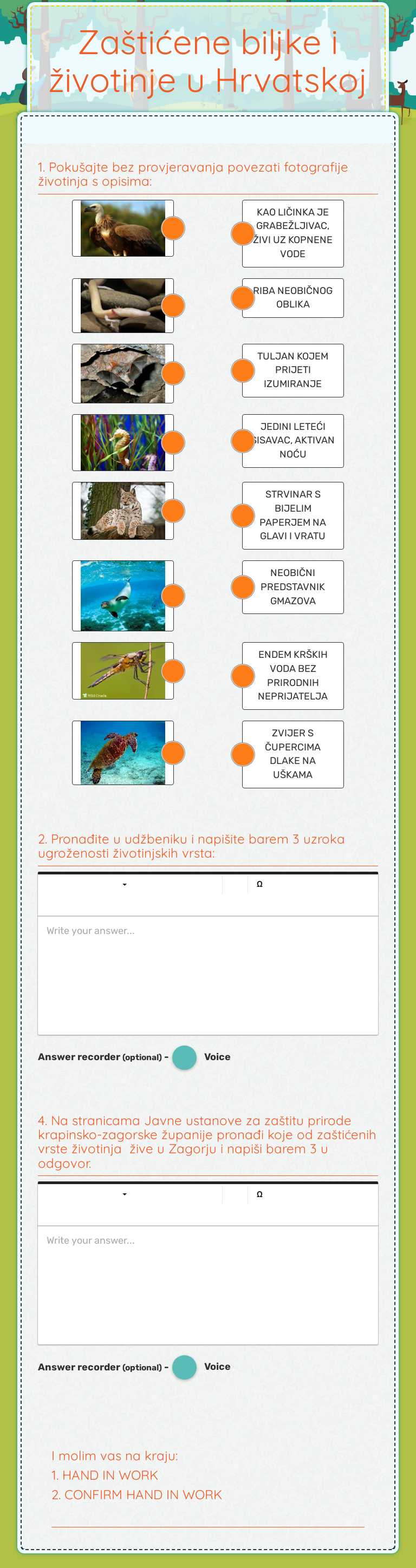 Zaštićene biljke i životinje u Hrvatskoj worksheet preview image