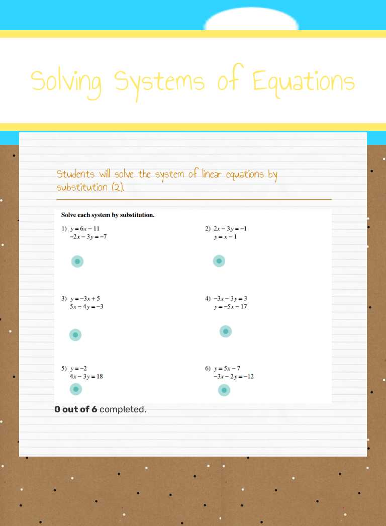 Solving Systems of Equations worksheet preview image