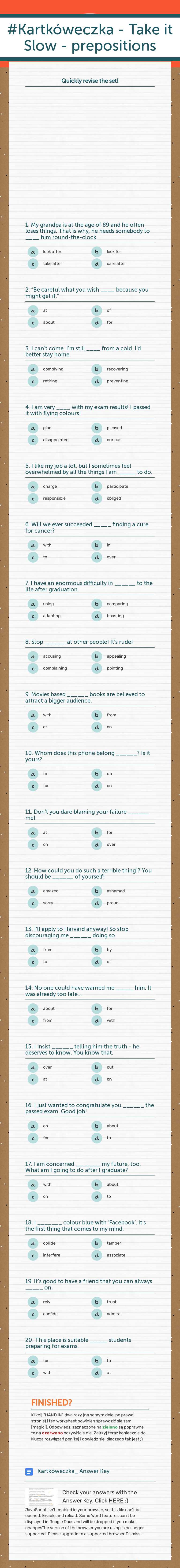 #Kartkóweczka - Take it Slow
- prepositions worksheet preview image