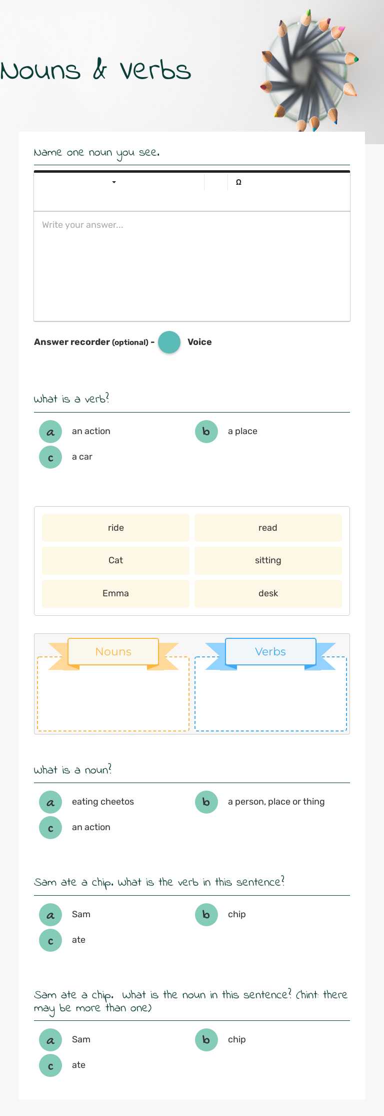 Nouns & Verbs worksheet preview image