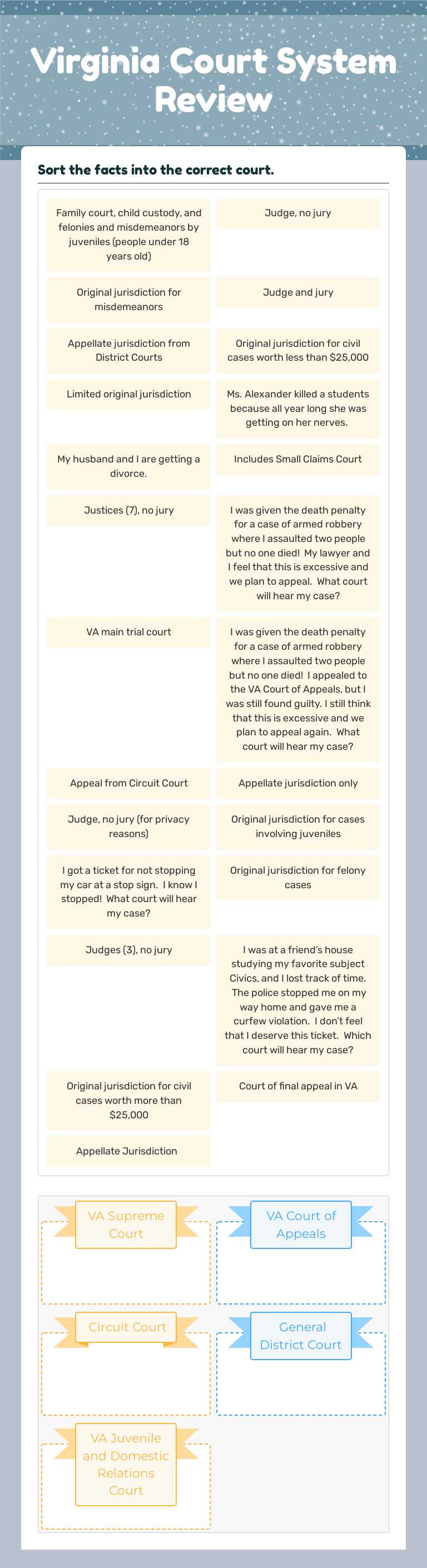 Virginia Court System Review worksheet preview image